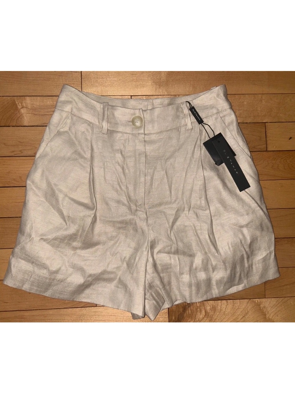 NEW! NWT ELIE TAHARI Linen High Waist Pleated Shorts in Beige Flax Size 2